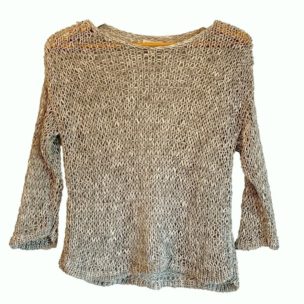 EILEEN FISHER Chunky Open Knit Cotton Sweater XS 3/4 Sleeves